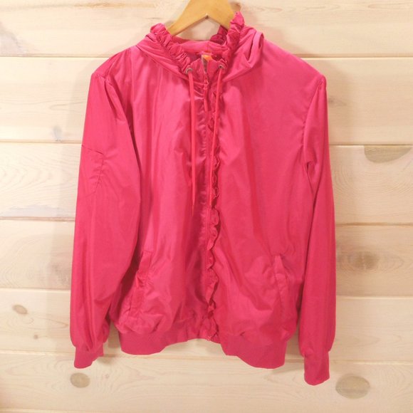 Lucy Hooded Light Jacket Women's Size XL Deep Pink Ruffled Trim Full Zip - Picture 1 of 10